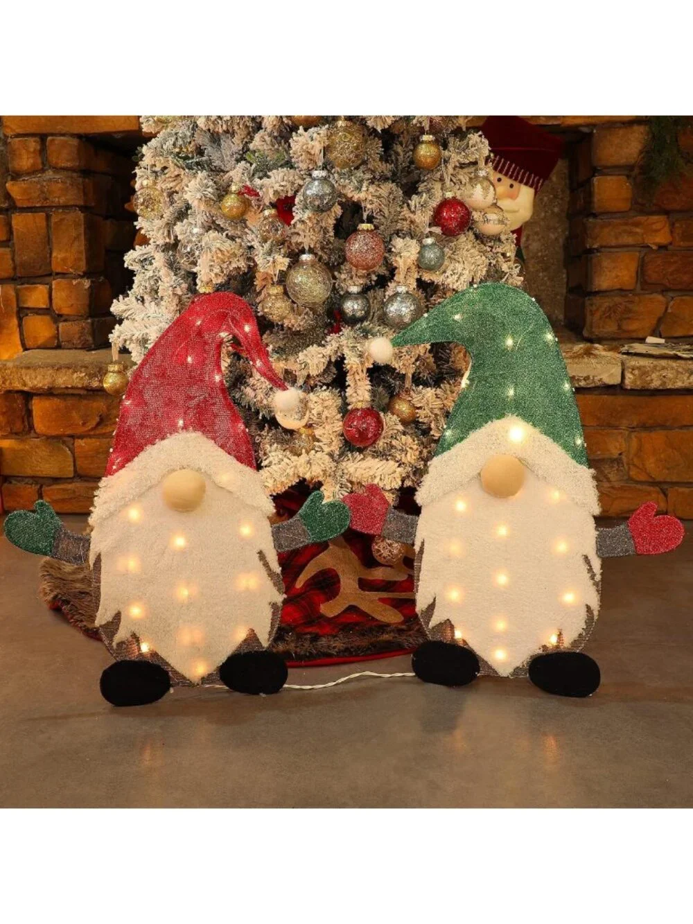 Set of 2 Lighted Christmas Tinsel Gnomes - 24